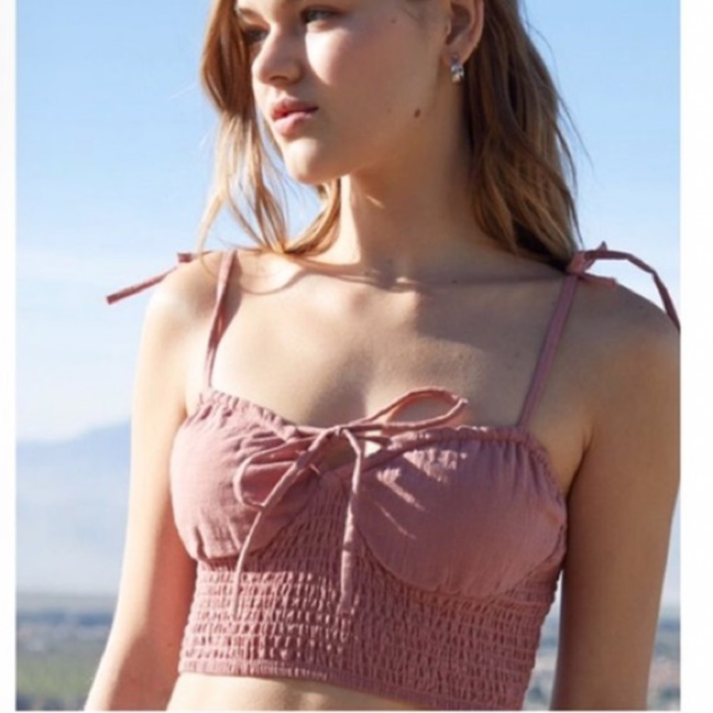 Lottie miss bustier tie front smocked tank top